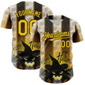 Custom Black Yellow-White 3D Halloween Spooky Pumpkin Stripe Authentic Baseball Jersey