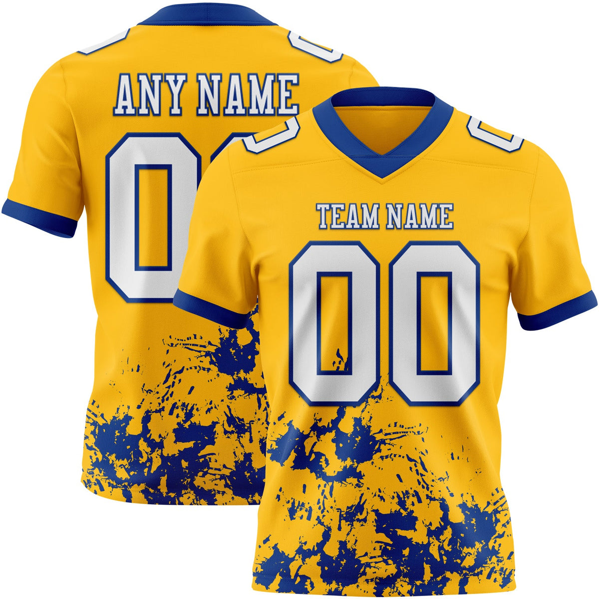 Custom Gold White-Royal 3D Pattern Splash Authentic Football Jersey