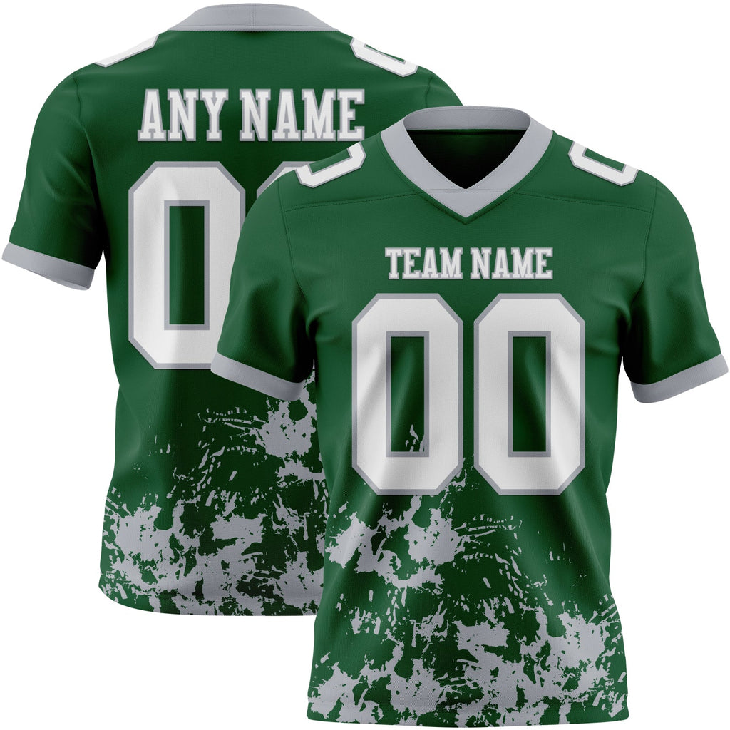 Custom Green White-Gray 3D Pattern Splash Authentic Football Jersey