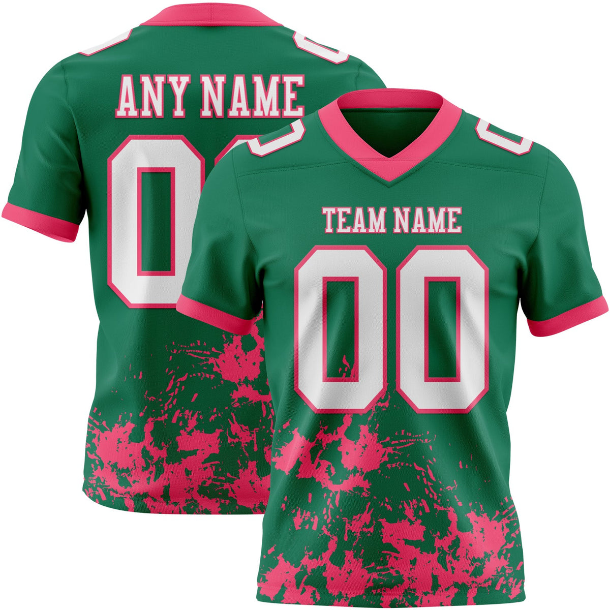 Custom Kelly Green White-Neon Pink 3D Pattern Splash Authentic Football Jersey