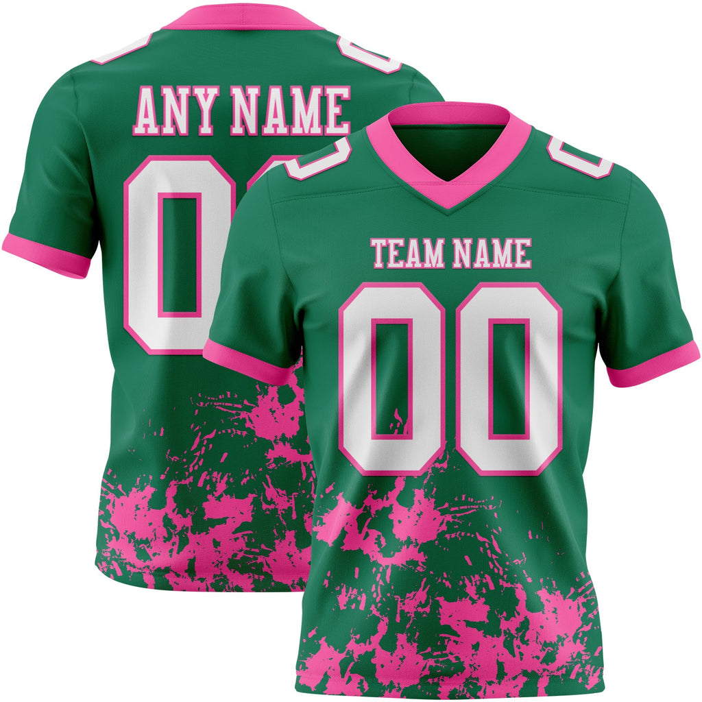 Custom Kelly Green White-Pink 3D Pattern Splash Authentic Football Jersey