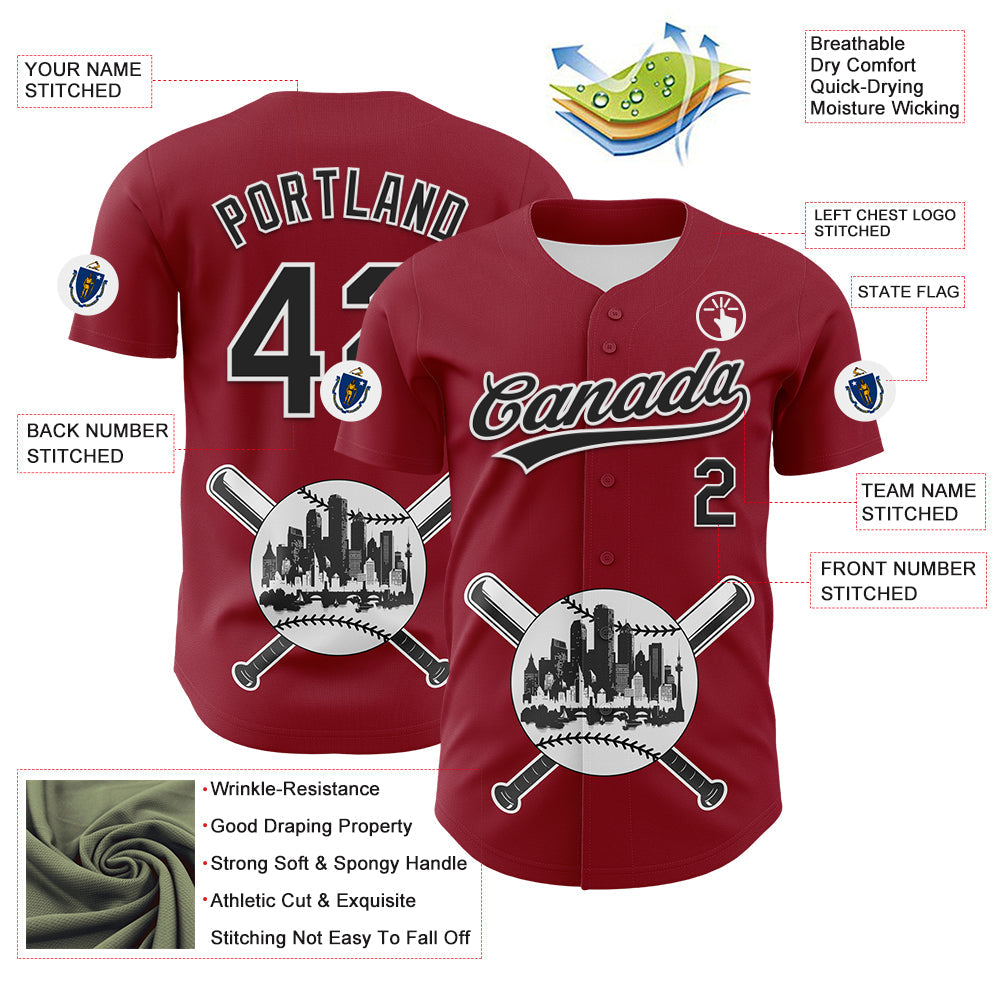 Custom Cardinal Black-White 3D Urban City Edition Sports Authentic Baseball Jersey