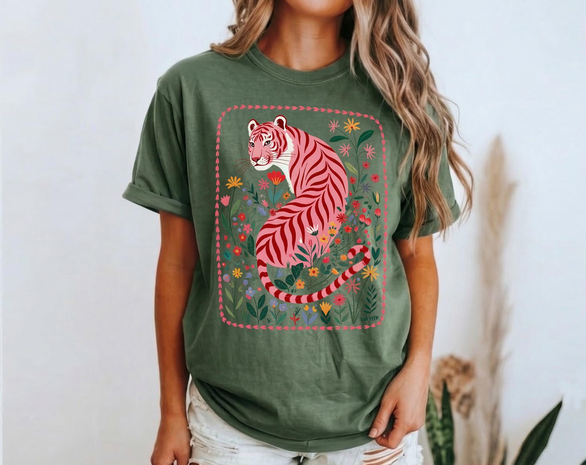 Pink Tiger Floral Comfort Colors Maximalist Wildflower Animal (5)