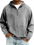 Men's Denim-Style Half-Zip Hoodie, Plus Size, Casual Streetwear Pullover