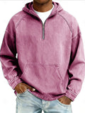 Men's Denim-Like Half-Zip Hoodie, Plus Size Faux Denim Pullover, Street-Style Casual Wear