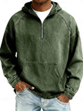 Men's Half-Zip Denim Hooded Pullover Sweater, Casual Street Style Loose Fit, Suitable for Boyfriends and Fathers