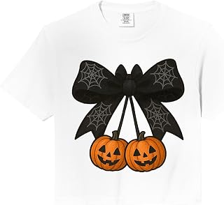 Halloween Pumpkin Cherries Coquette Bow Spooky Ghost Bow Comfort Colors Crop Top