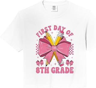 First Day of 8th Grade Coquette Bow Pencil Back to School Comfort Colors Crop Top