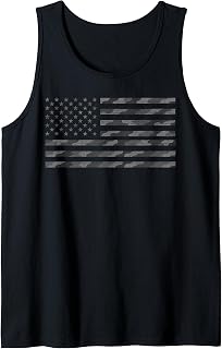 Gray Camo USA Flag Tactical Military American Flag Patriotic Tank Top