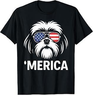 Shih Tzu Dog 'Merica Patriotic 4th of July American Flag T-Shirt