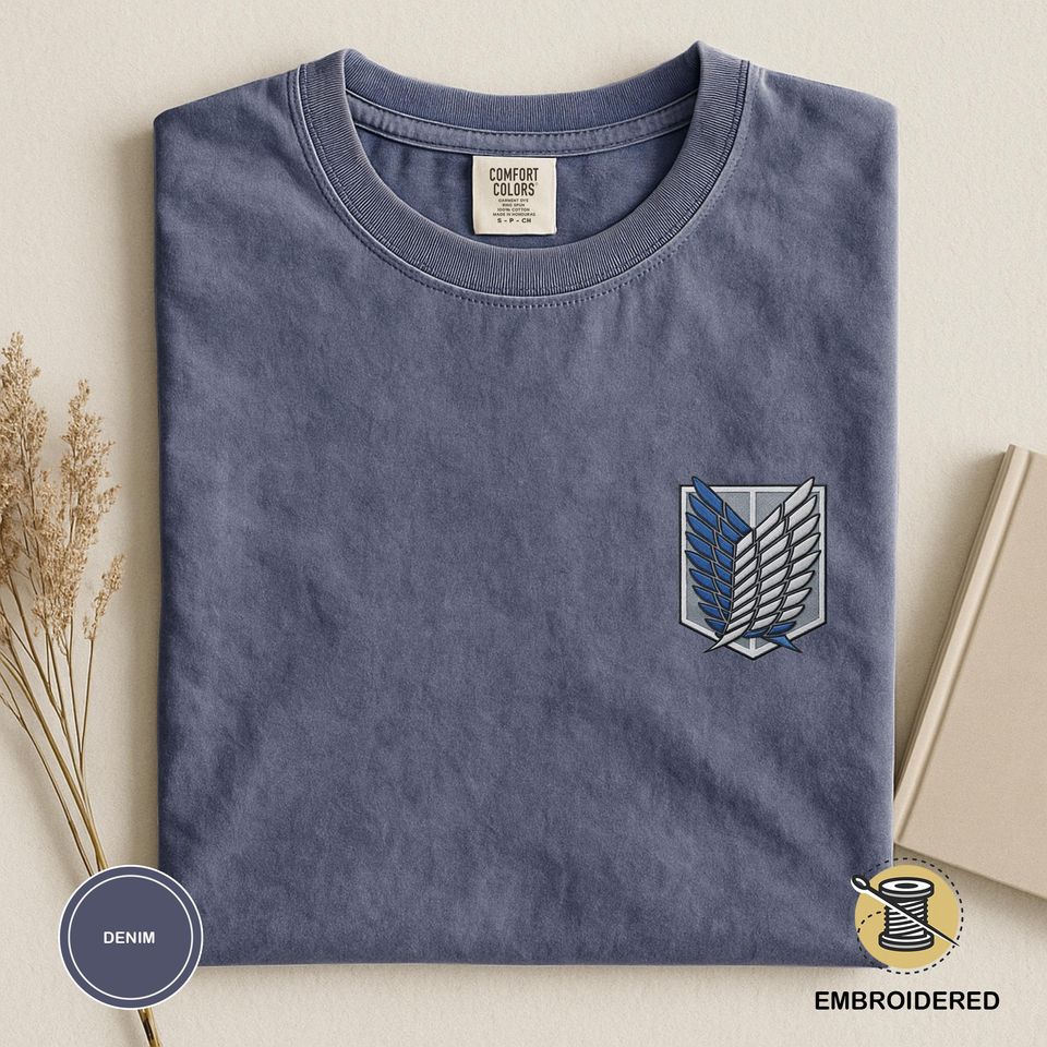 Comfort Colors Embroidered Anime T-shirt, Wings of Freedom Shirt