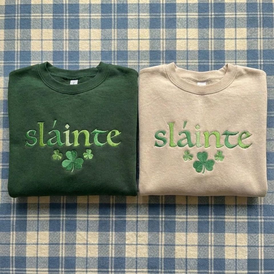 St Patrick's Day Gift for Men Women, Retro Slainte Hoodie, Embroidered Shamrock Shirt, Irish Pride Pullover, Four Leaf Clover Top