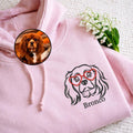Valentine Dog Portrait Embroidered Hoodie - Custom Puppy Love Hoodies with Photo - Personalized Heart Glasses Dog Pullover