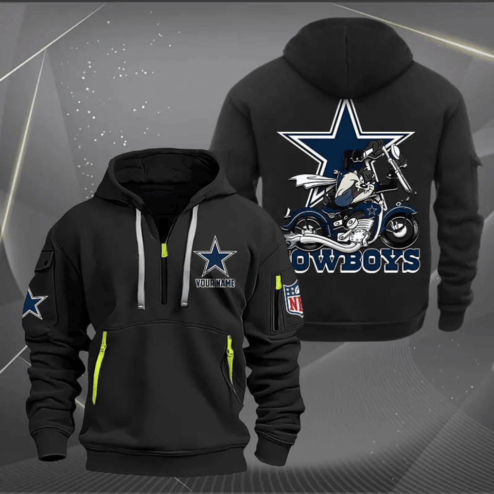Dallas Cowboys Quarter Zip Hoodie Biker Taz Custom Name Gift For Fan