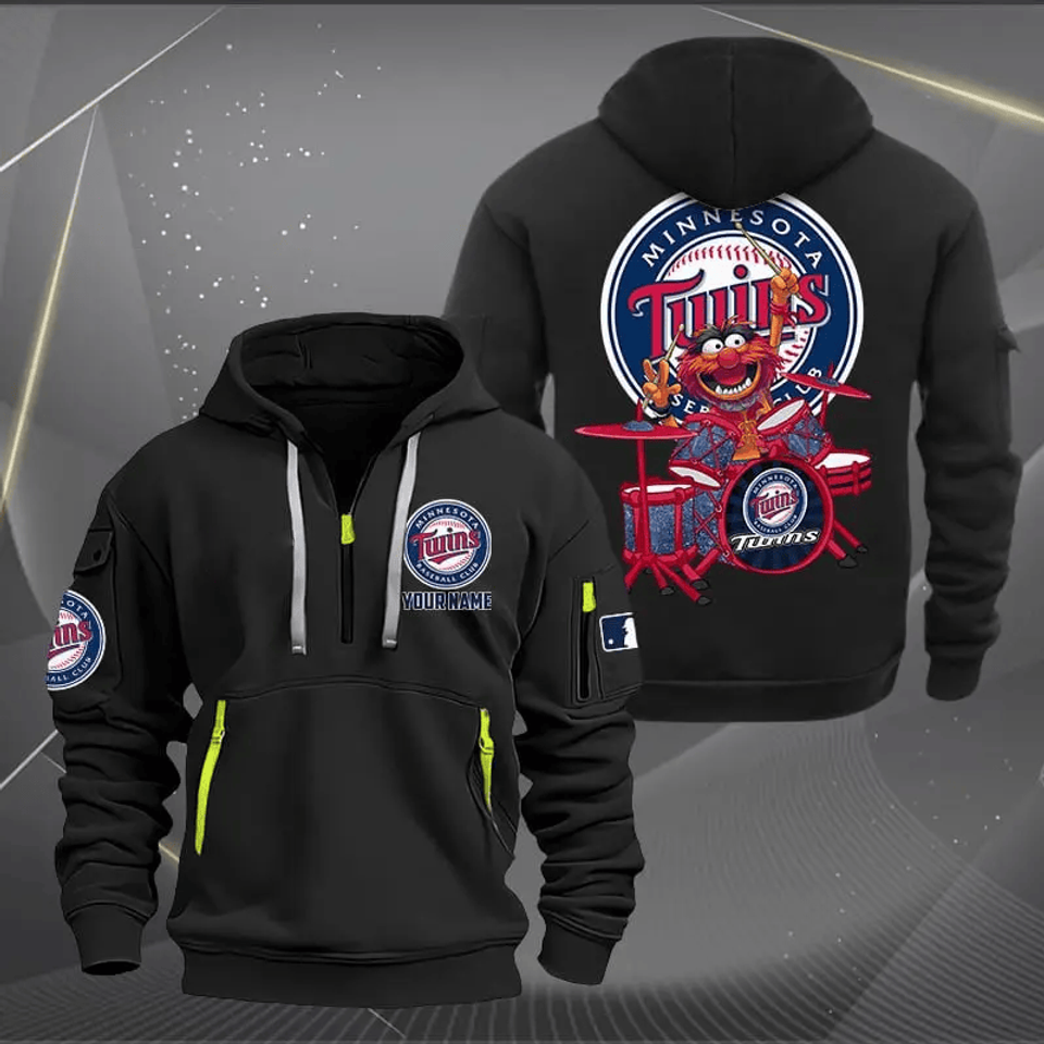 Minnesota Twins Baseball Team Quarter Zip Hoodie Rocking Drummer Custom Name Fan Gift