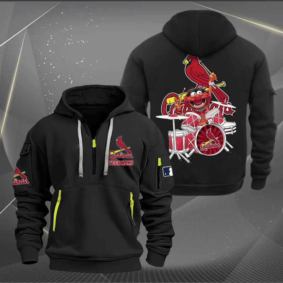 St. Louis Cardinals Baseball Team Quarter Zip Hoodie Rocking Drummer Custom Name Fan Gift