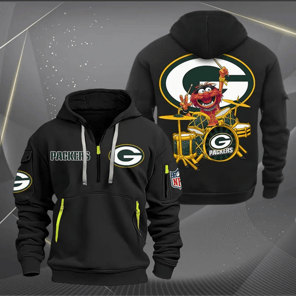 Green Bay Packers Football Team Quarter Zip Hoodie Rocking Drummer Football Fan Gift
