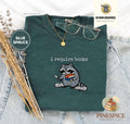 I Require Books Embroidered T-Shirt, Chaotic Raccoon Reader T-Shirt, Comfort Colors Embroidered T-Shirt, Funny Bookworm T-Shirt
