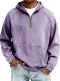 Men's Faux Denim Half-Zip Hoodie Sweater Casual Zipper Hoodie