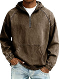 European & American Fall/Winter Men's Washed Solid Color Hoodie with Half Zip Sweatshirt