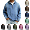 Men's Denim Half-Zip Hoodie Spring Autumn Zipper Sweatshirt