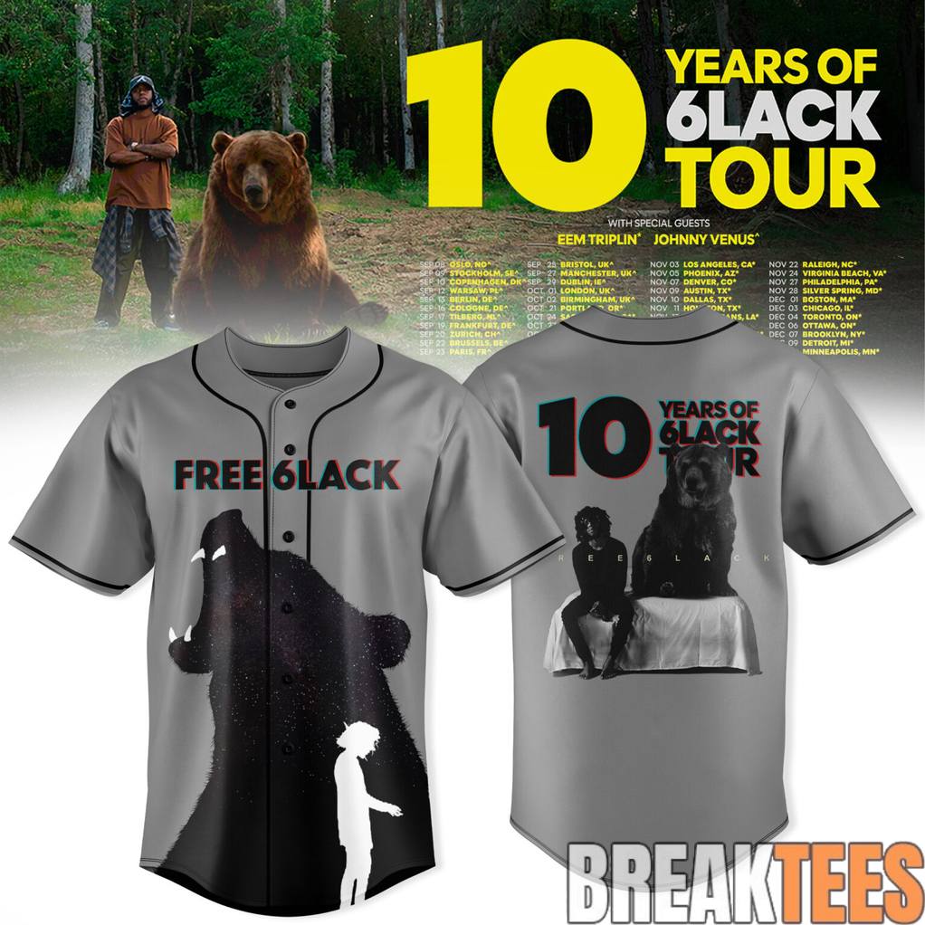 6LACK ’10 Years of 6LACK’ World Tour Baseball Jersey