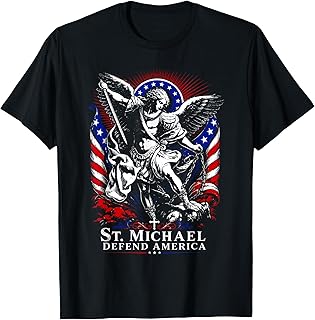 St. Michael Defend America Archangel Patriot USA Flag T-Shirt