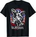 St. Michael Defend America Archangel Patriot USA Flag T-Shirt