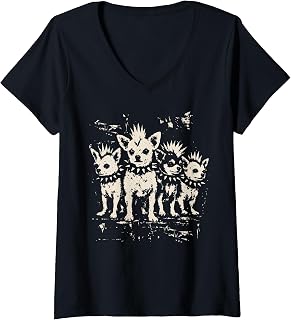 Women's Vintage Punk Chihuahua Rock Chihuahua Mohawk Spiked Collar V-Neck T-Shirt