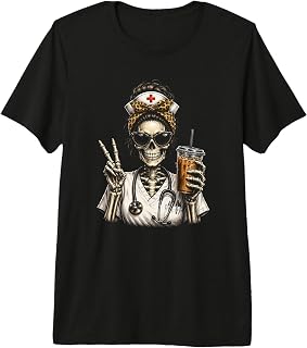 Nurse Skeleton Iced Coffee Funny RN Night Shift Nurse Premium Tri-Blend T-Shirt