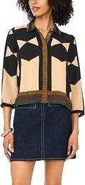 Vince Camuto Women's Printed Collared Button Down 3/4 Sleeve Blouse