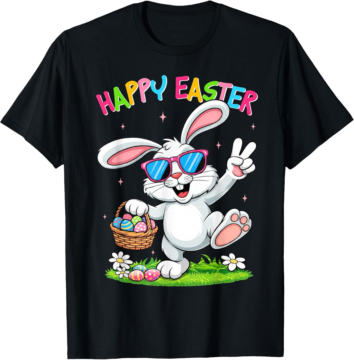 Cute Bunny Happy Easter Day Colorful Egg Hunting