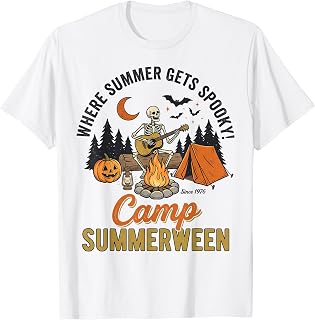 Summerween Where Summer Gets Spooky Camping Skeleton Camper T-Shirt