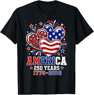 250th Anniversary America Flag Heart 250 Year Women Girls T-Shirt