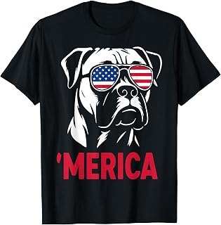 Merica Boxer Dog American Flag Sunglasses Patriotic T-Shirt