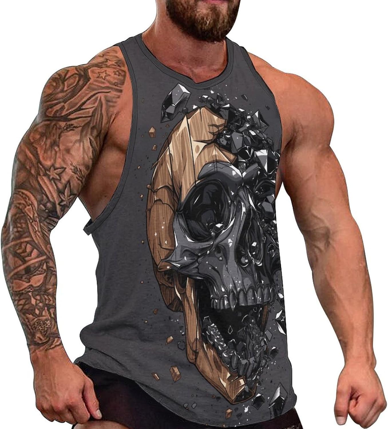 Graphic Tank Tops for Men Novelty Skull Print Tank Tops for Men Casual Sleeveless Cotton Shirts for Men Big and Tall Workout Tees for Men Quick Dry Gym Shirts M