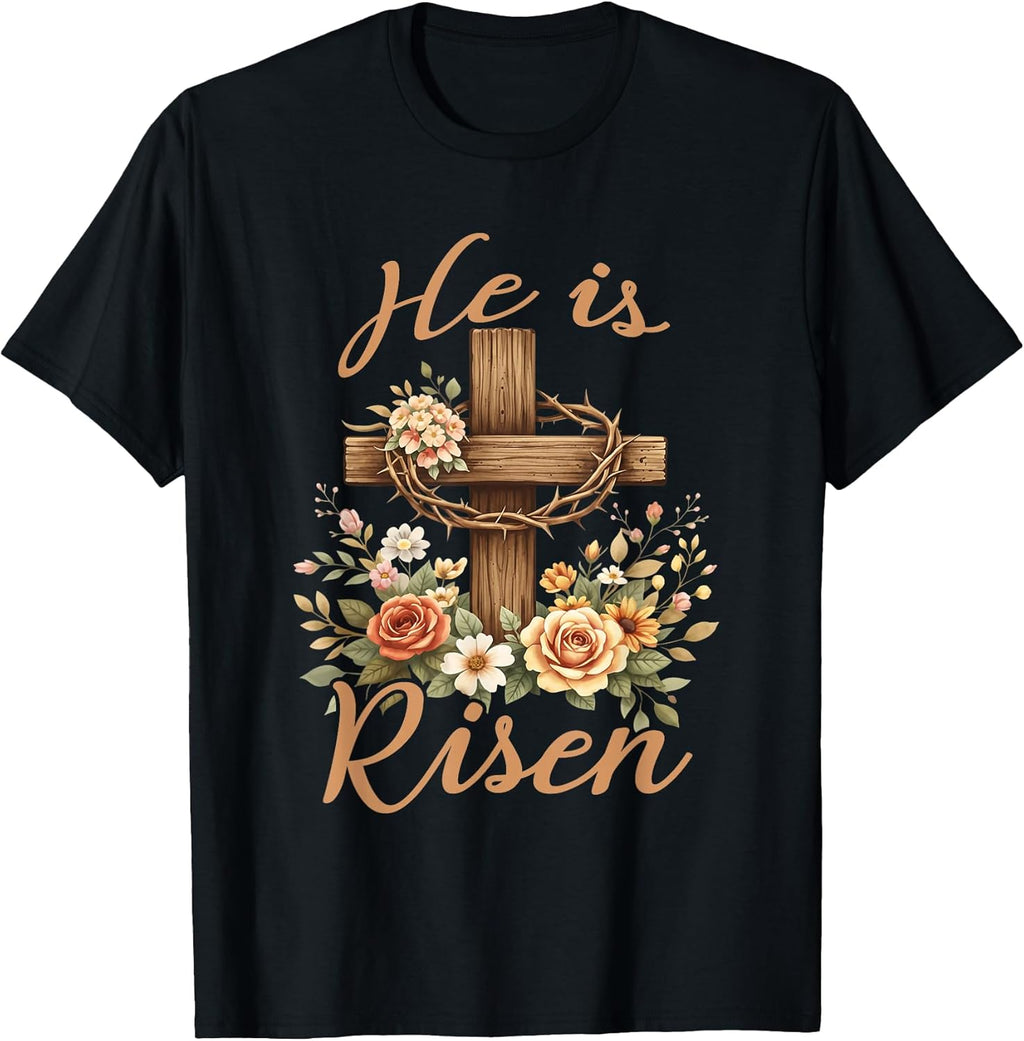 Happy Easter He is Risen Floral Cross Christian
