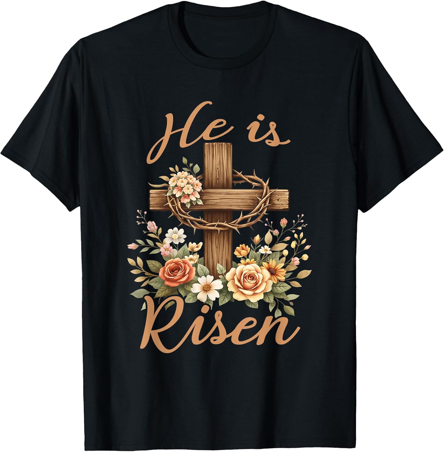 Happy Easter He is Risen Floral Cross Christian
