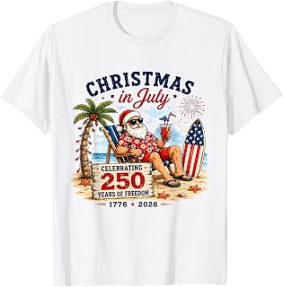 Christmas in July 250 Years 4th of July Beach Santa 2026 T-Shirt