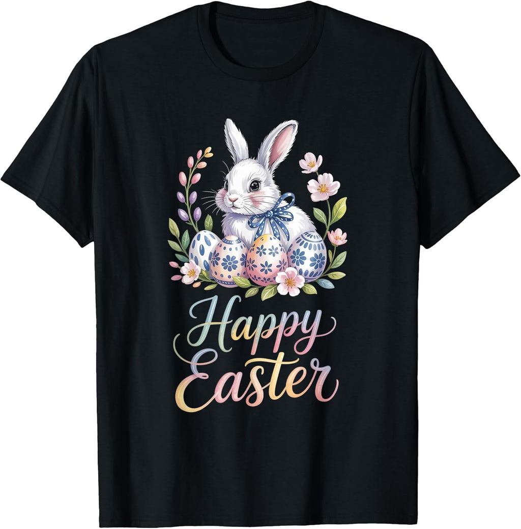 Happy Easter Bunny Flowers Tees Boy Kids Girl