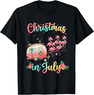 Christmas in July Flamingo Trailer Summer Xmas Camp Camper T-Shirt