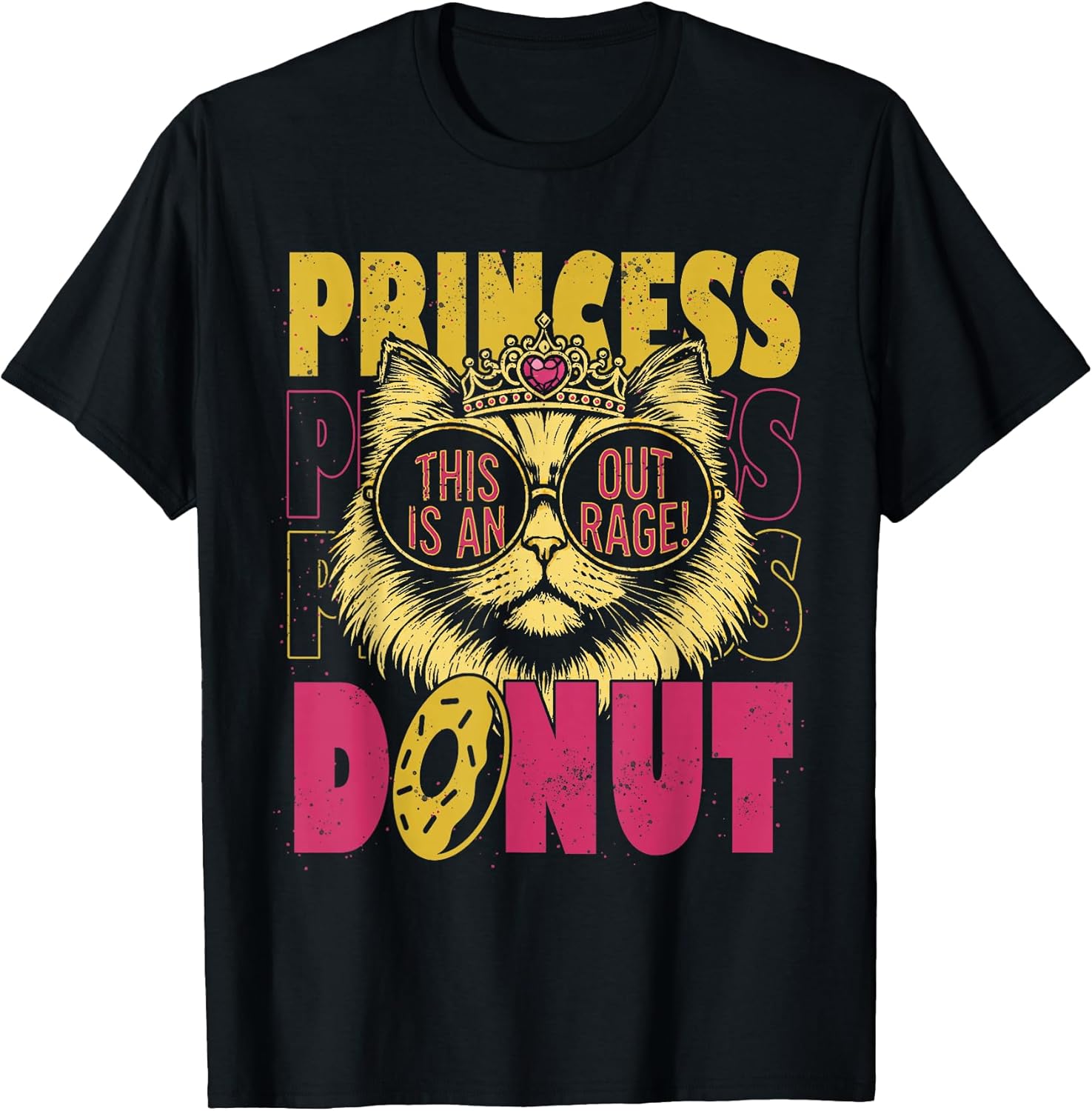 This is an Outrage Funny Princess Cat Donut Gold Womens Mens T-Shirt