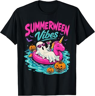 Summerween Vibes Spooky Ghost Unicorn Beach Halloween Girls T-Shirt