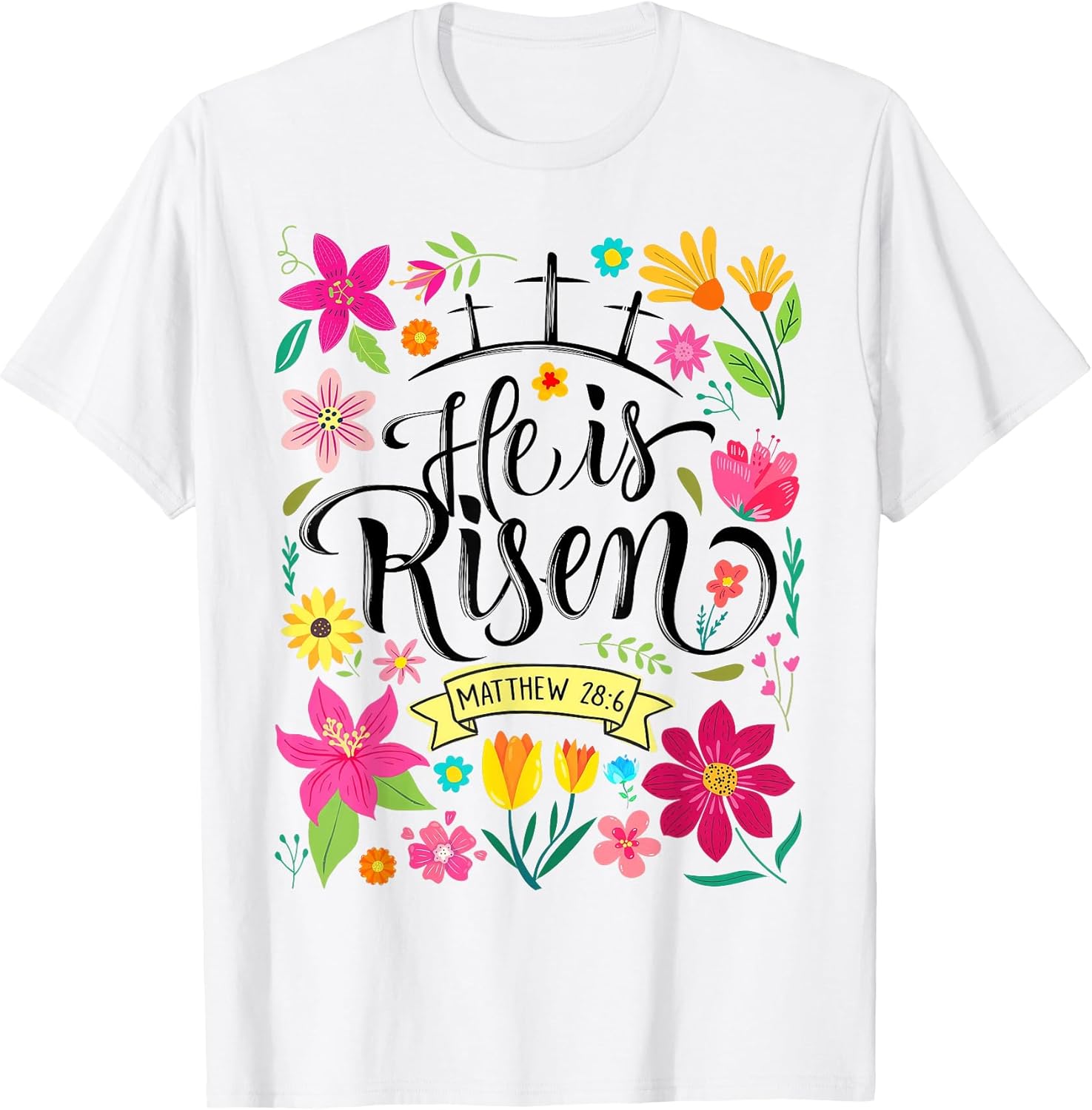 Floral Christian Easter He Is Risen Mattew Tees