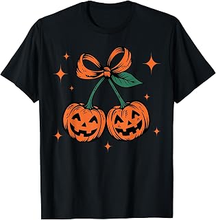 Autumn Pumpkin Cherries Fall Halloween Pumpkin Coquette T-Shirt