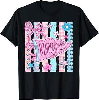 Striped Floral Pennant Flag Back to School Kindergarten Kids T-Shirt
