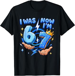 7th Birthday Shirt Boys Kids Six Seven Meme I was 6 Now Im 7 T-Shirt