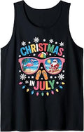 Christmas in July Santa Claus Flamingo Summer Beach Vacation Tank Top