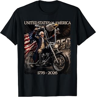 250 Years George Washington Riding a Motorcycle 1776-2026 T-Shirt