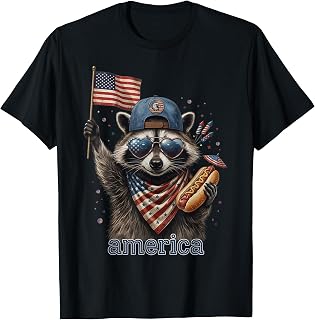 Funny Raccoon Hot Dog American Flag 4th of July T-Shirt